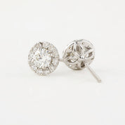 Halo Diamond Stud Earrings - GIA certified F Color VS Clarity Round Brilliant Excellent Cut Diamond, 14k white gold