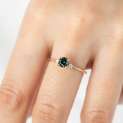 Sofia Ring - 5mm 0.55ct Queensland Peacock Green Sapphire, 14k rose gold