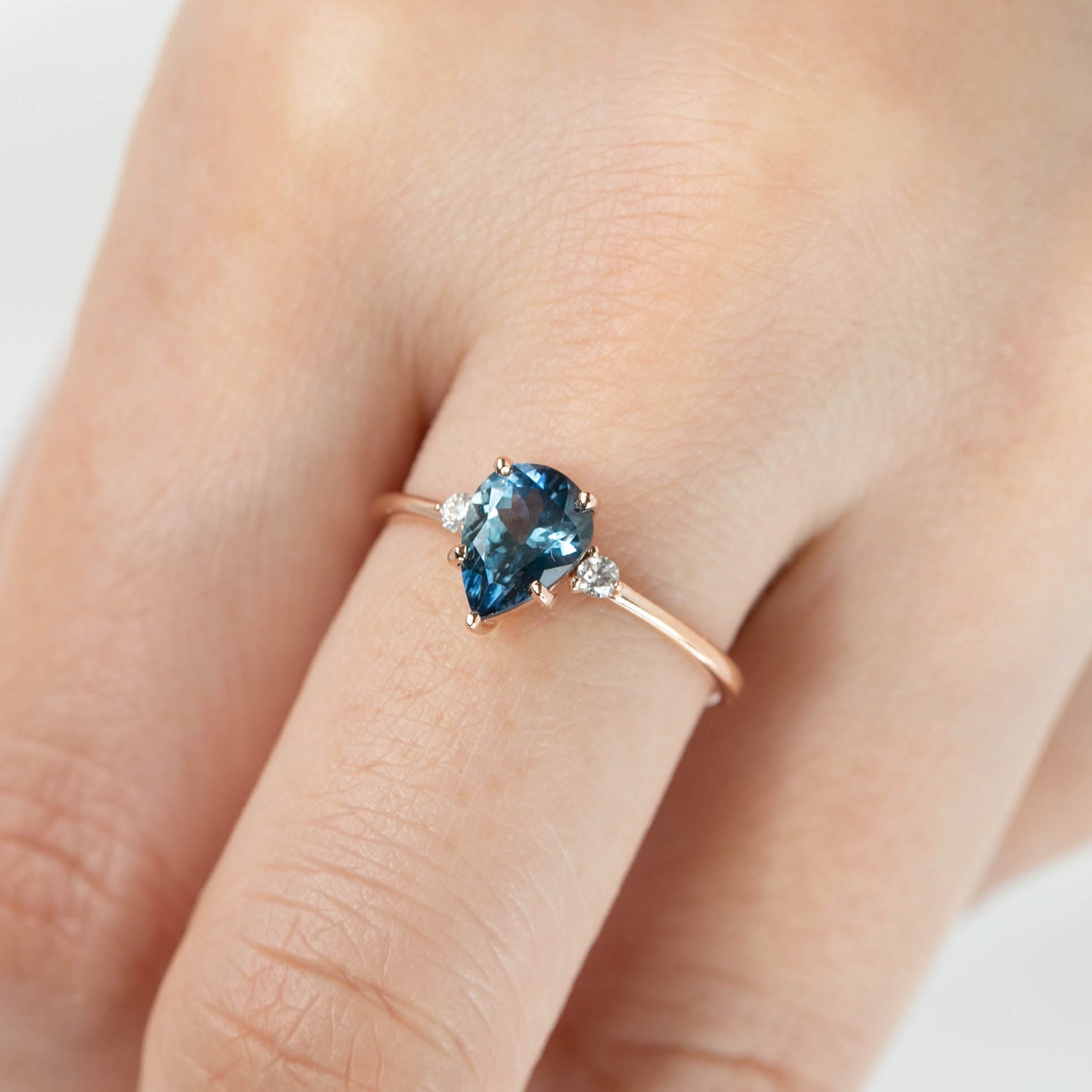 Emilie Ring - 1.40ct Pear Cut Blue Green Montana Sapphire, 14k Rose Gold (One of a kind)