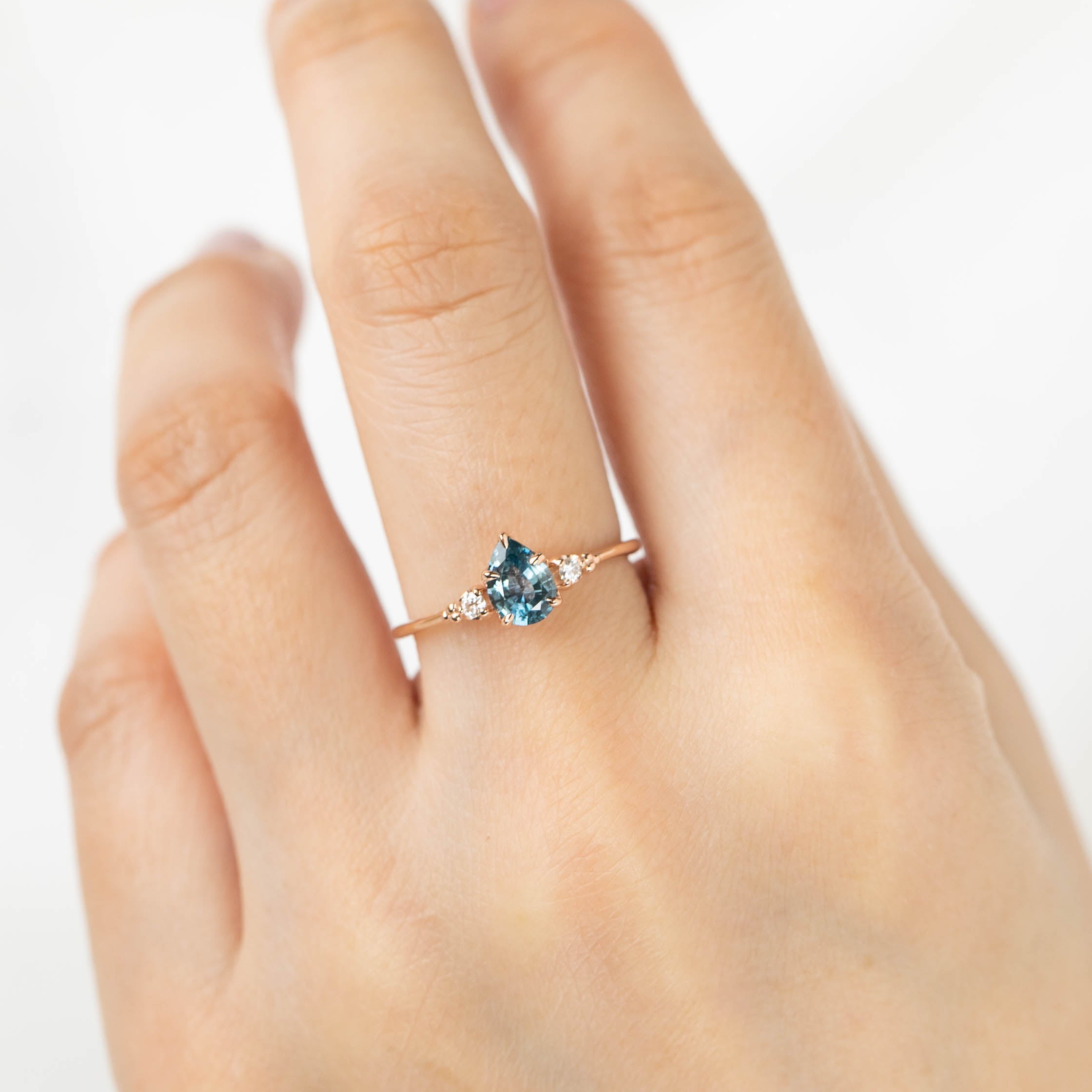 Estel Ring - 0.81ct Pear Cut Blue Green Montana Sapphire, 14k Rose Gold (one of a kind)