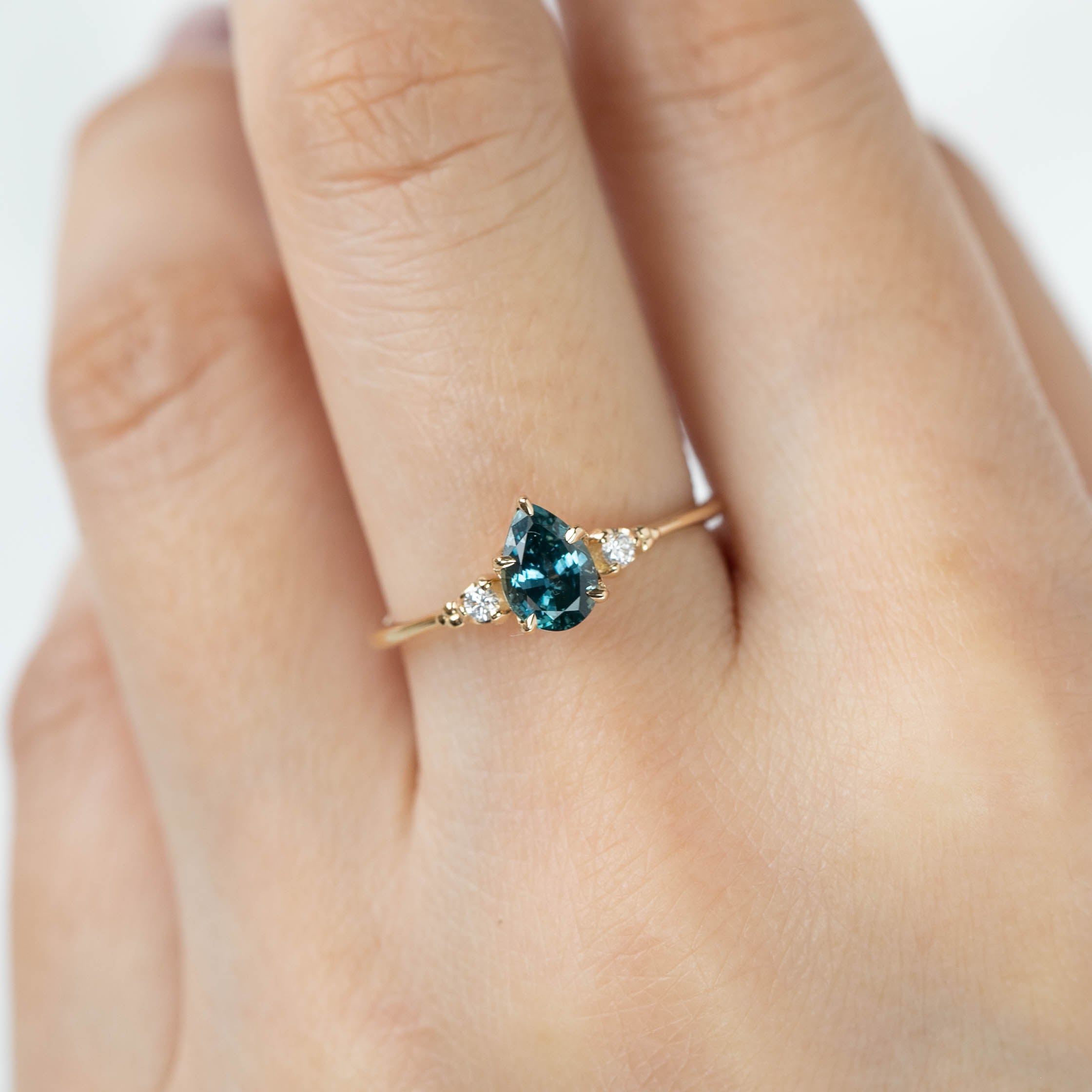 Estel Ring - 0.88ct Pear Cut Blue Green Montana Sapphire (one of a kind)