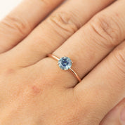 Nina Ring with 1.12ct Parti Blue Montana Sapphire, handmade, ethically sourced in recycled 14k rose gold by Envero Jewelry