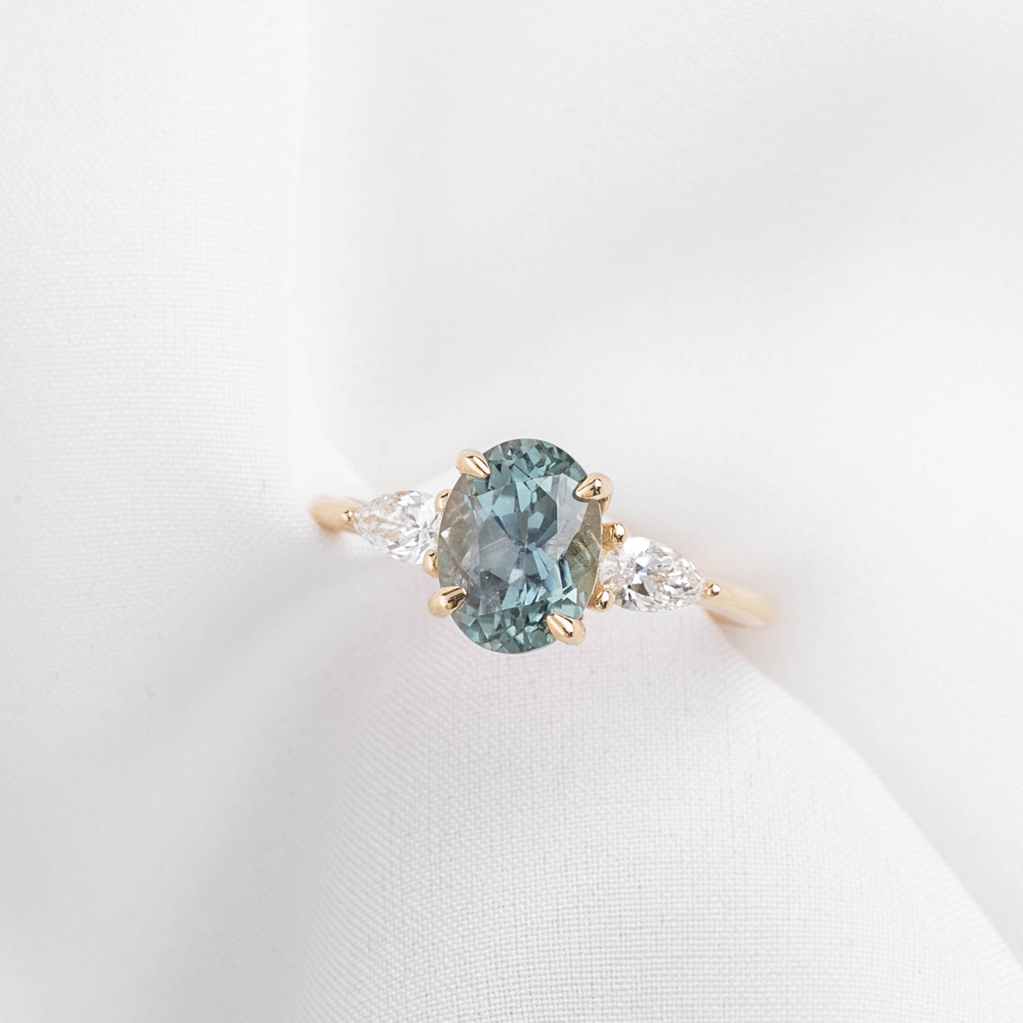 Olivia Grand Ring, Light Blue Green Montana Sapphire