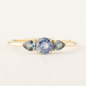 0.5ct Ceylon blue sapphire ring with 0.4ct unheated teardrop sapphires on recycled 14k gold band, size 7 adjustable.