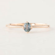 Oval unheated blue green sapphire solitaire 14k white rose ring
