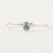 Oval unheated blue green sapphire solitaire 14k white gold ring