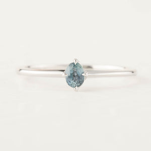 Oval unheated blue green sapphire solitaire 14k white gold ring