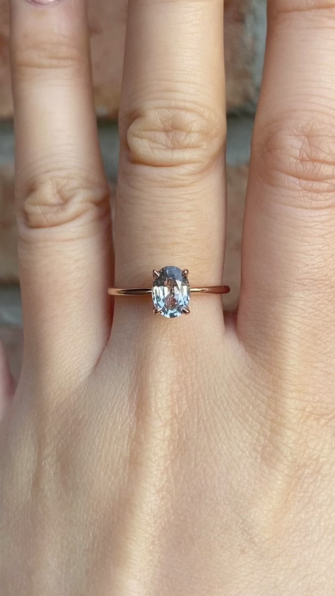 Sara Ring 1.31ct Light Blue Green Unheated Sapphire, 14K Rose Gold (One of a kind)