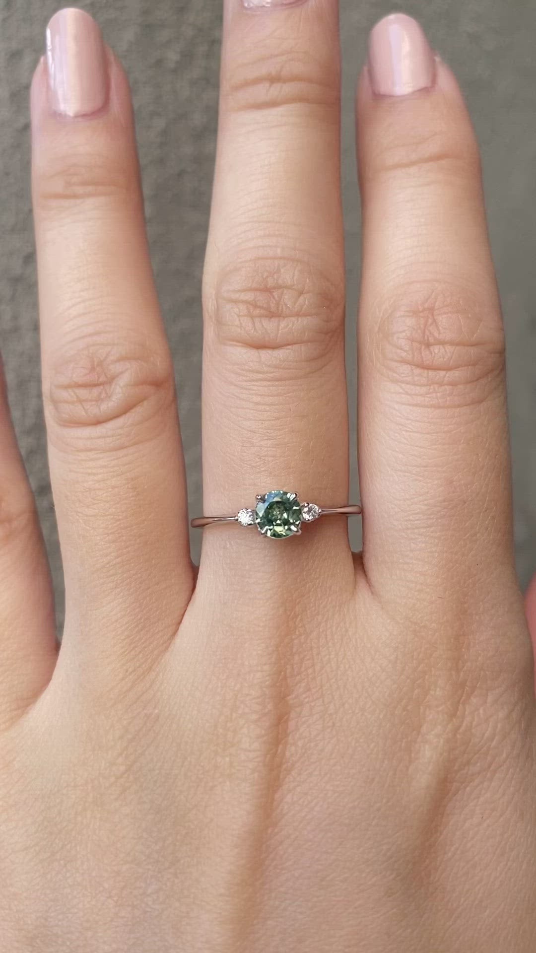 Sofia Ring - 5mm 0.50ct  Light Blue Green Queensland Sapphire, 14k White Gold