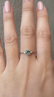 Sofia Ring - 5mm 0.50ct  Light Blue Green Queensland Sapphire, 14k White Gold