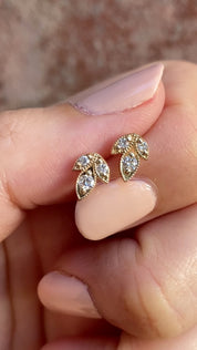 Leaf Diamond Stud Earrings, 14k Gold