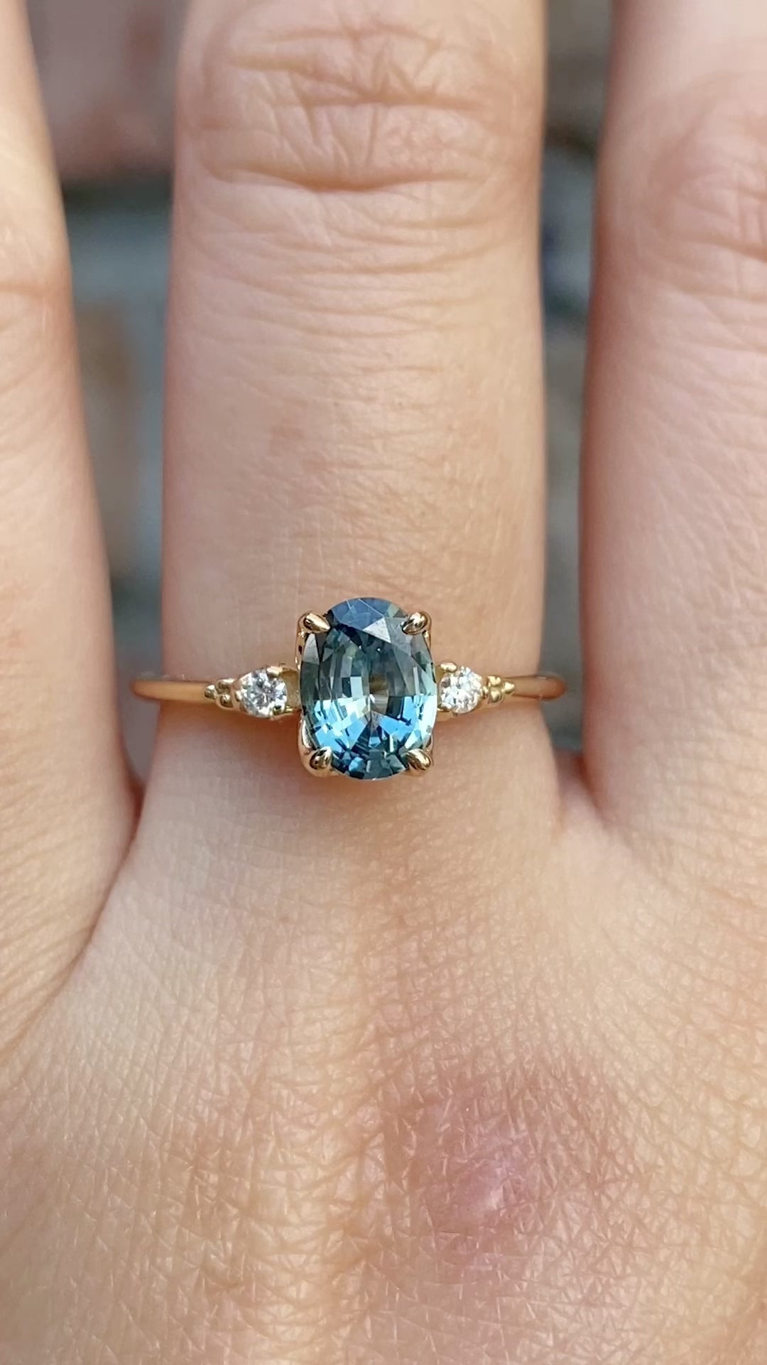 Estel Ring 1.09ct Light Blue Green Oval Montana Sapphire, 14K Yellow Gold (One of a kind)