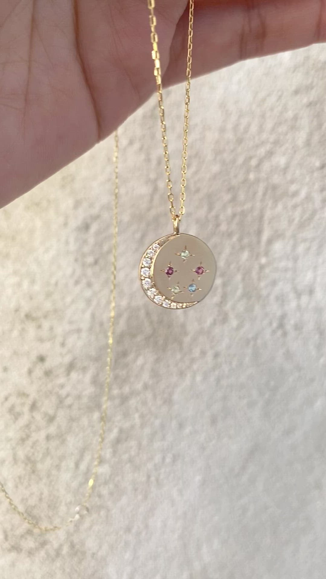 Crescent Moon & Star Birthstone Charm