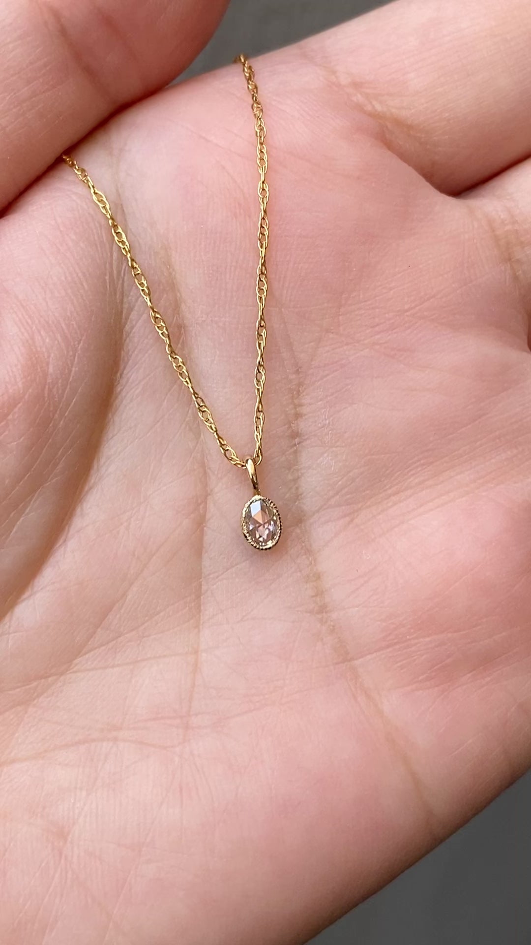 milgrain ring rose cut diamond charm with chain
