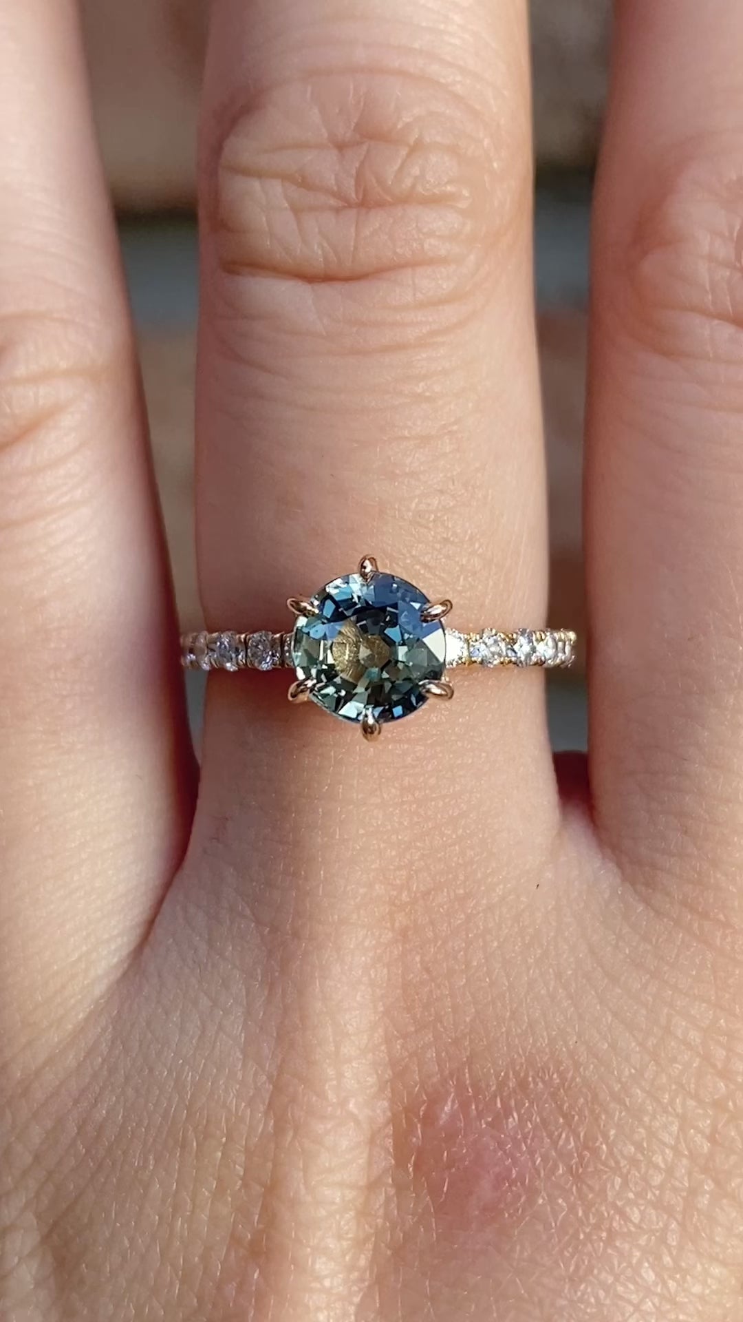 Maria Luxe Grand Ring 1.74ct Parti Blue Green Madagascar Sapphire, 14k Yellow Gold (One of a kind)