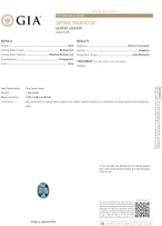 GIA certified 1.4ct oval blue Montana sapphire loose stone with brilliant and modified brilliant cuts, transparent color