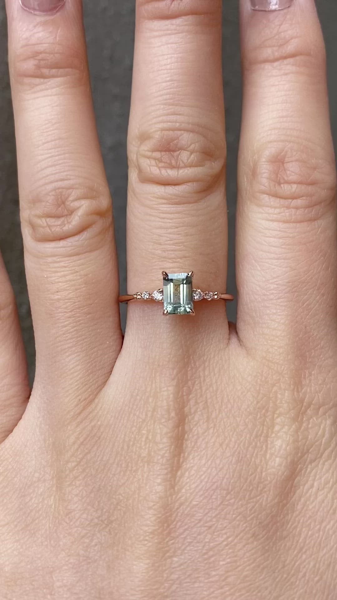 Estel Fleur Four Prongs Ring 1.11ct Light Blue Green Montana Sapphire, 14K Rose Gold (One of a kind)