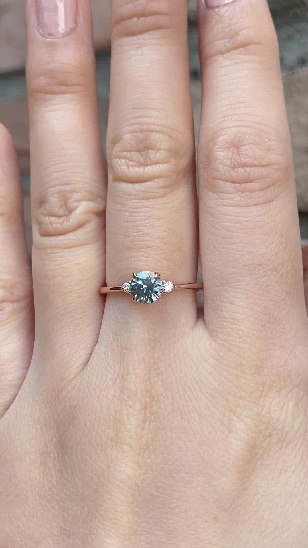 Sofia Ring 0.75ct Light Blue Green Round Montana Sapphire, 14k Rose Gold (One of a kind)
