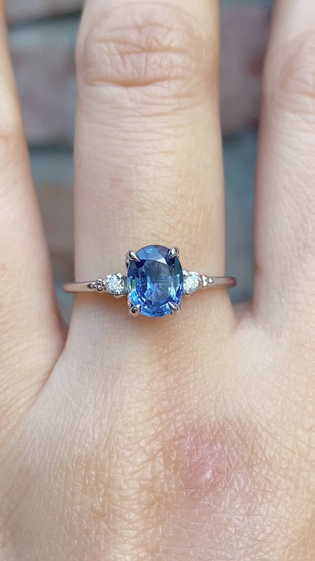 Estel Ring 1.42ct Oval Blue Sapphire, 14K White Gold (One of a kind)