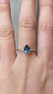 Estel Fleur Ring 1.41ct Blue Green Montana Sapphire, 14K Yellow Gold (One of a kind)