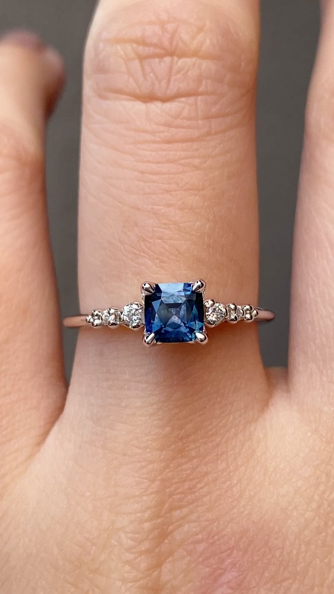Estel Fleur Ring, 0.72ct Dark Blue Montana Sapphire