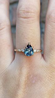 Estel Fleur Ring, 1.26ct Teal Blue Montana Sapphire, 14K Yellow Gold (One of a kind)