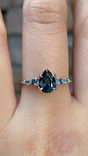 Estel Fleur Ring, 1.05ct Green Montana Sapphire, 14K White Gold (One of a kind)