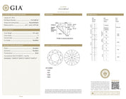 GIA diamond grading report showing carat, cut, color, clarity, proportions, and certification details.