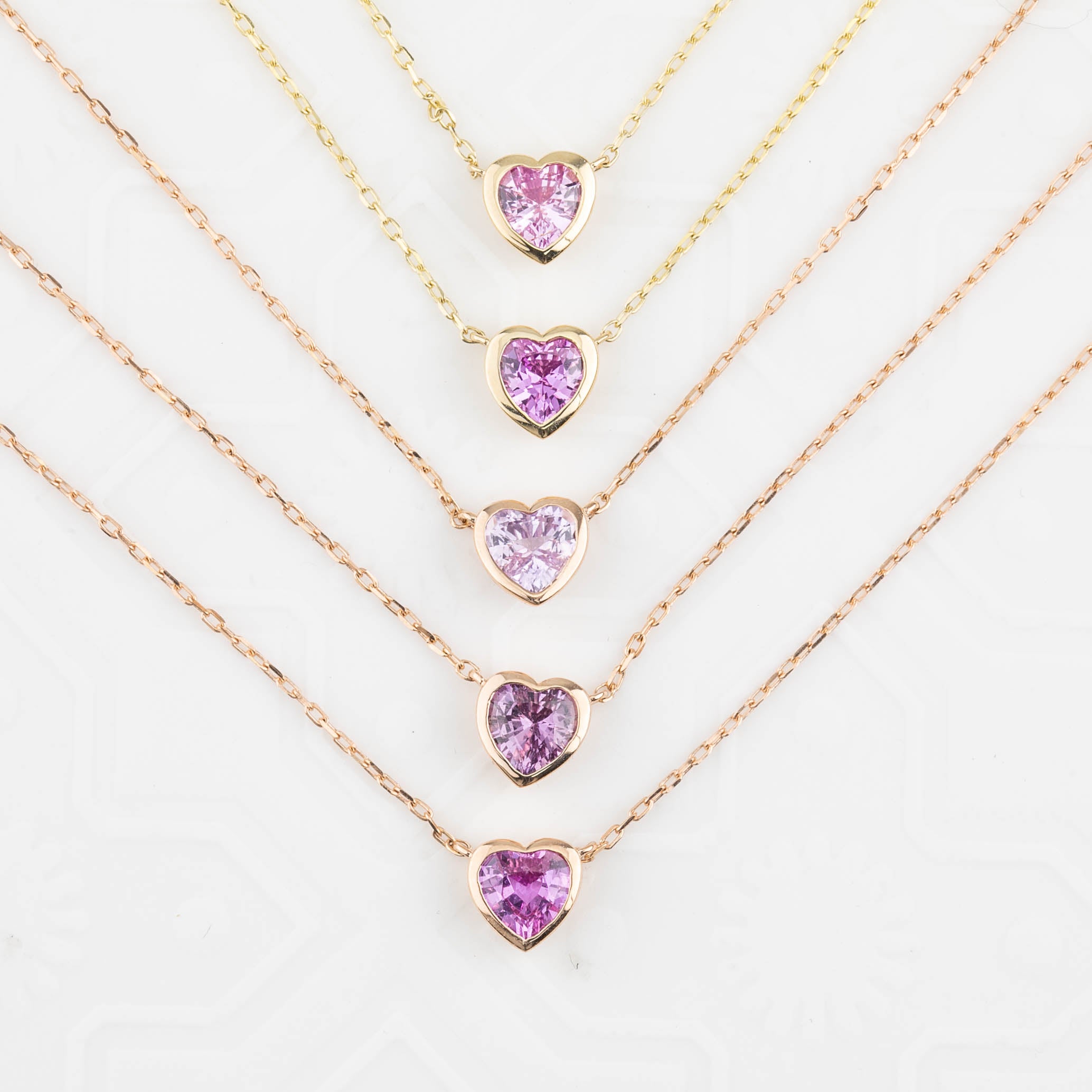 Heart Bezel Necklace, Pink Sapphire