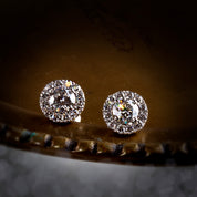 Halo Diamond Stud Earrings - GIA certified F Color VS Clarity Round Brilliant Excellent Cut Diamond, 14k white gold
