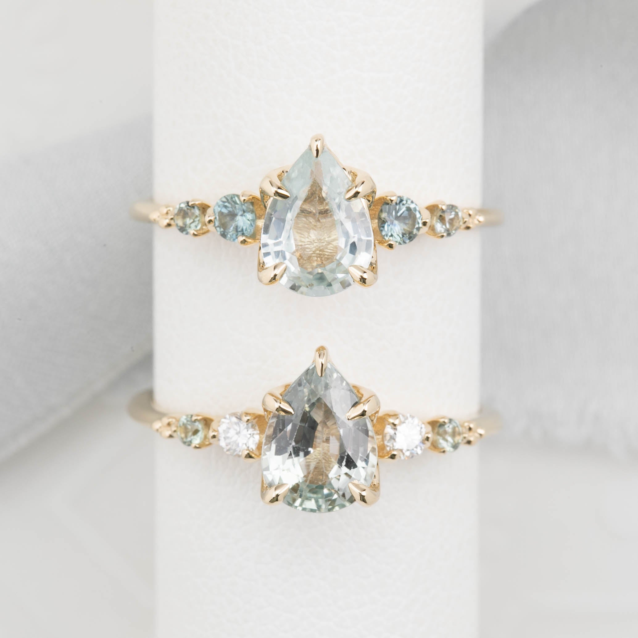 Estel Fleur Ring, 1.1ct Light Green Pear Madagascar Sapphire, 14K Yellow Gold (One of a kind)