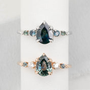 Estel Fleur Ring, 1.13ct Light Blue Green Pear Montana Sapphire, 14K Rose Gold (One of a kind)