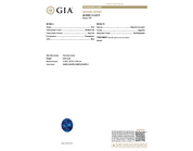 GIA Certificate showing detailed sapphire grading report with shape, carat, color, and treatment information.