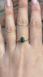 Estel Fleur Ring 1.76ct Unheated Pear Queensland Sapphire Ring 14K White Gold, One of a kind
