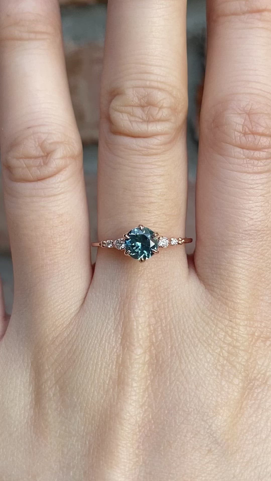 Estel Fleur Six Prongs Ring 1.02ct Blue Green Round Montana Sapphire, 14K Rose Gold (One of a kind)