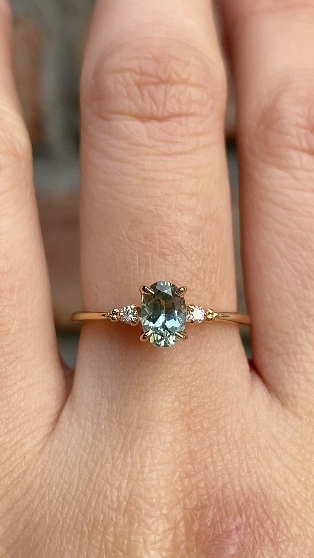 Estel Ring 6.5mm 0.85ct Aqua Green Oval Montana Sapphire 14K Yellow Gold