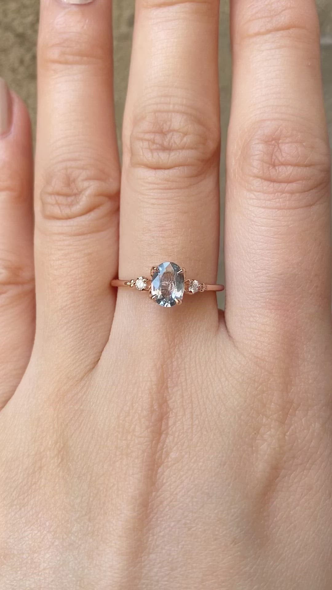 Estel Ring 0.80ct Unheated Light Blue Green Oval Sapphire, 14k Rose Gold (One of a kind)