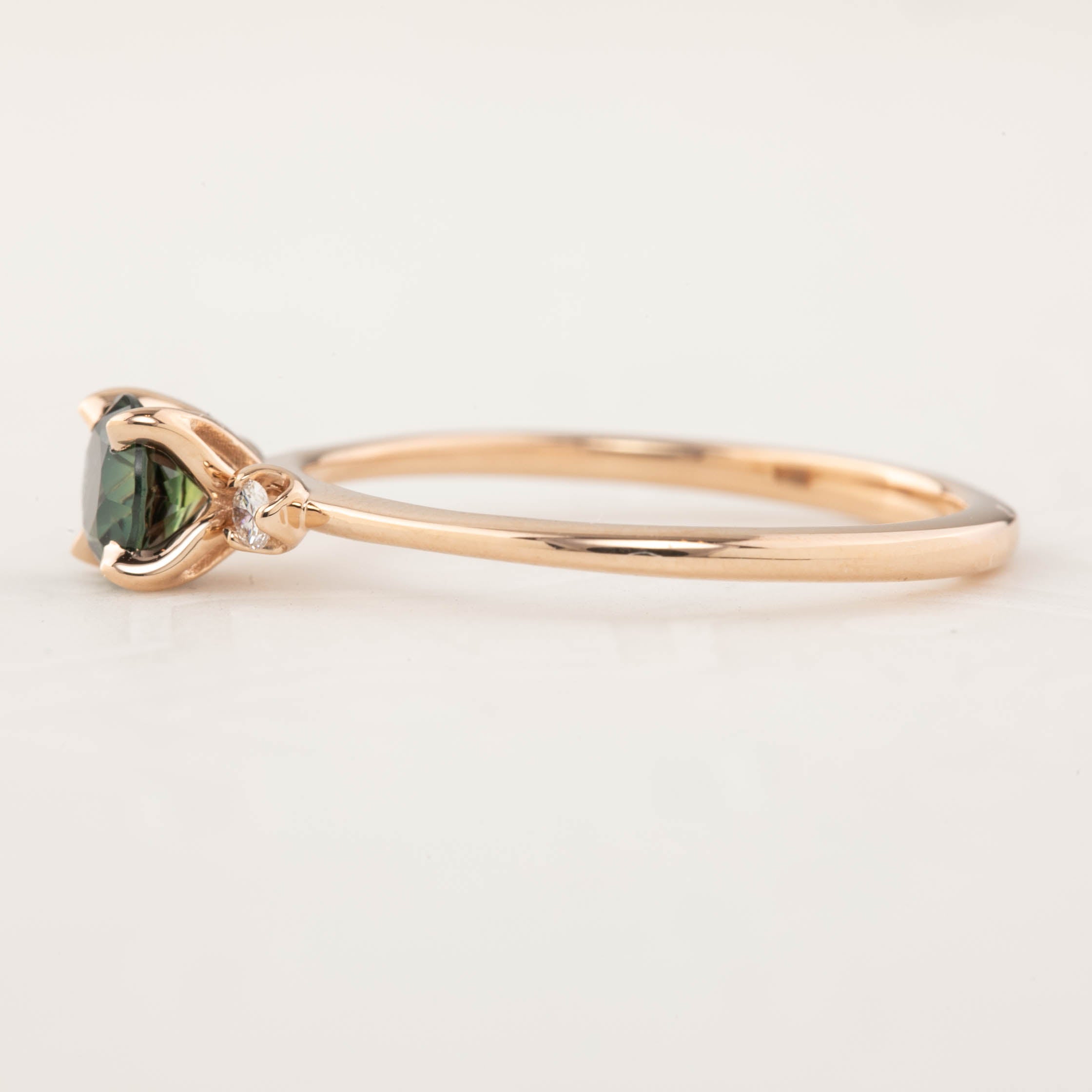 Sofia Ring - 5mm 0.55ct Queensland Peacock Green Sapphire, 14k rose gold