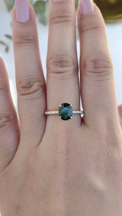 Maria Ring 1.65ct Peacock Green Sri Lankan Oval Sapphire (One of a kind), 14k yellow gold