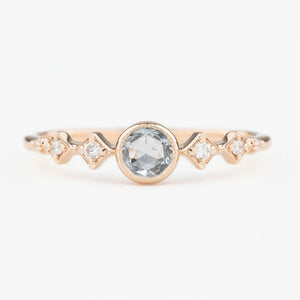 Celeste Ring, 0.25ct Round Unheated Sapphire set in 14k rose gold with natural accent diamonds
