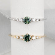 Estel Fleur Ring with a 0.30ct round deep blue Queensland sapphire and natural diamond accents in 14k white gold and 14k yellow gold