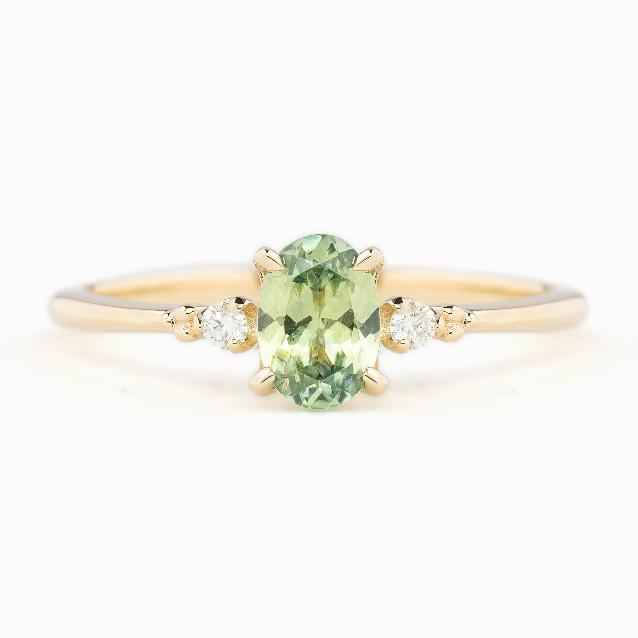 Estel Ring, 0.70ct Montana Sapphire, oval green sapphire with 14k yellow gold
