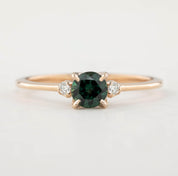 Sofia Ring - 5mm 0.55ct Queensland Peacock Green Sapphire, 14k rose gold