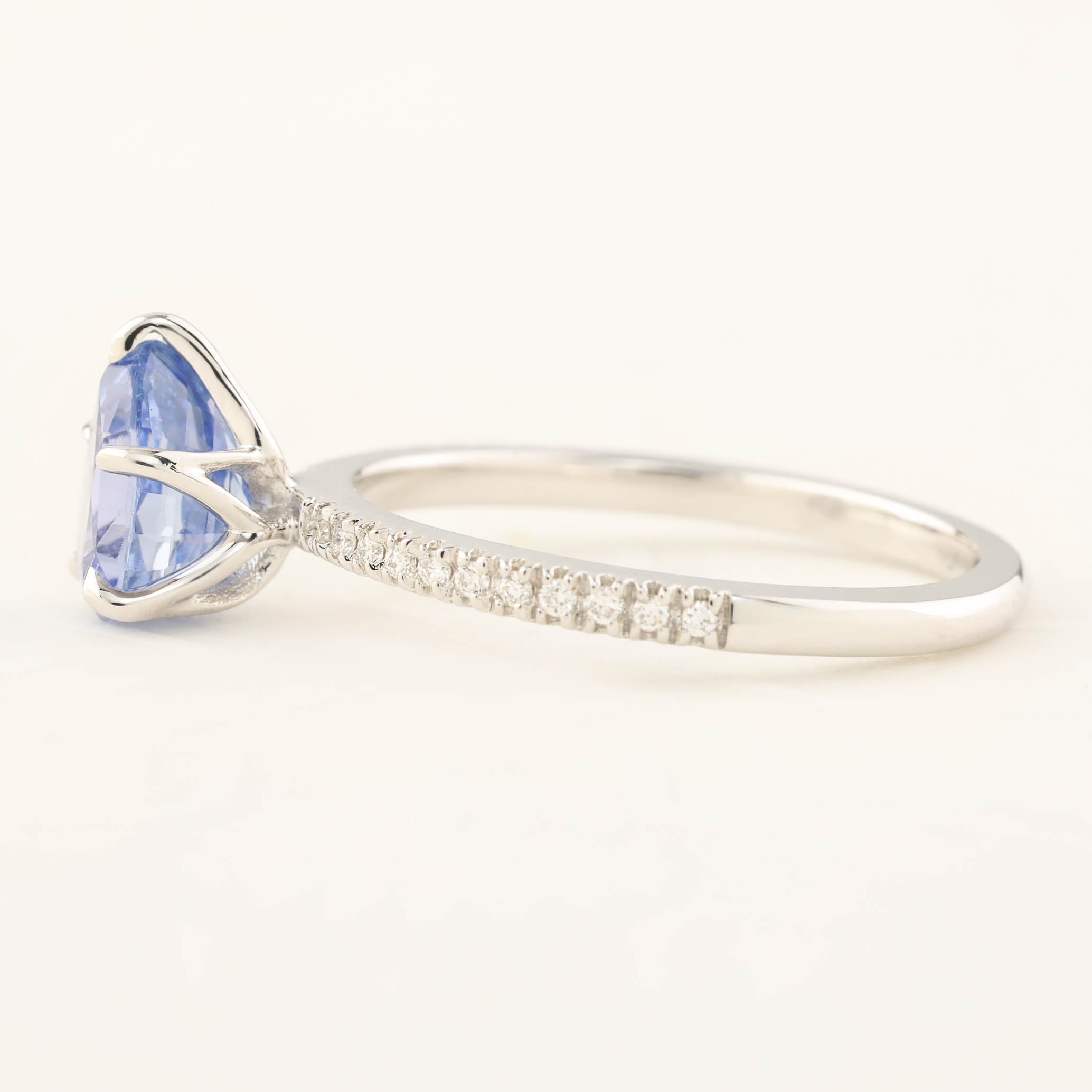 Maria Ring 1.73ct Pear Cut Ceylon Blue Sapphire with diamond accents set in 14K white gold, one of a kind handmade ring.