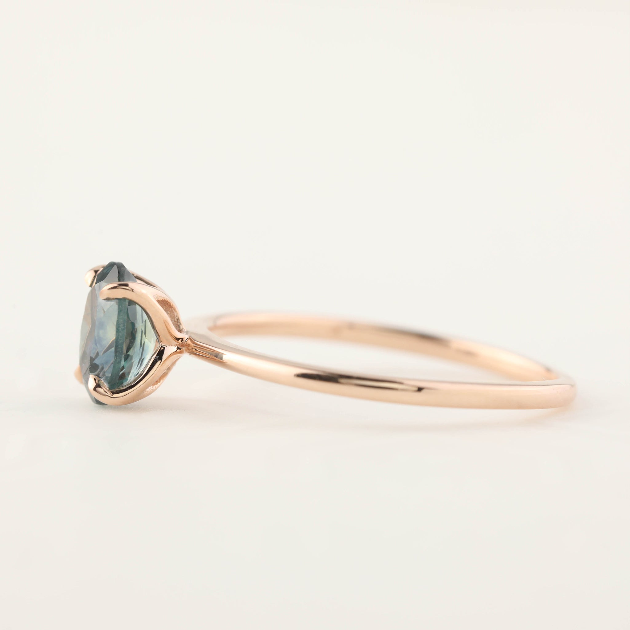Sara Ring - 0.96ct Blue Green Montana Sapphire, 14k Rose Gold (One of a kind)