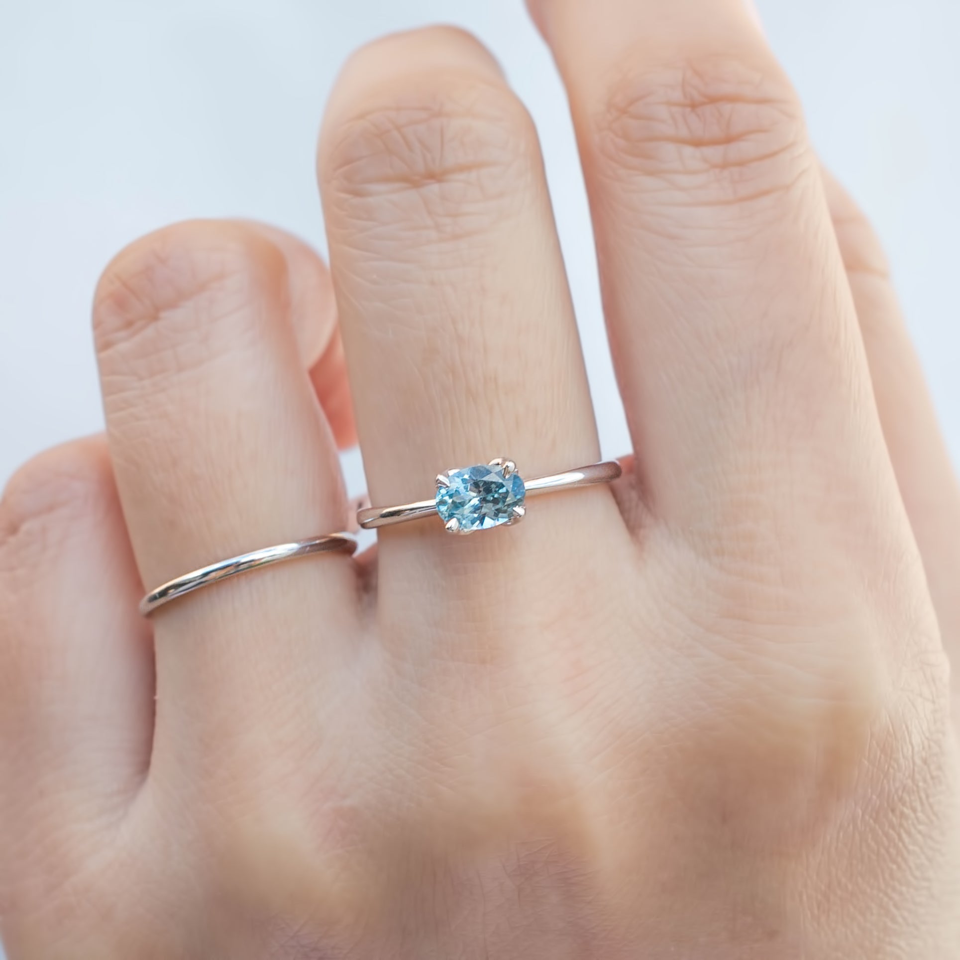 Sara Ring, 0.71ct East West Montana Sapphire, oval shape gemstone
