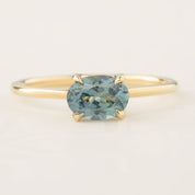 Sara Ring with 1.05ct blue green Montana sapphire set in recycled 14k gold, handmade and ethically sourced design