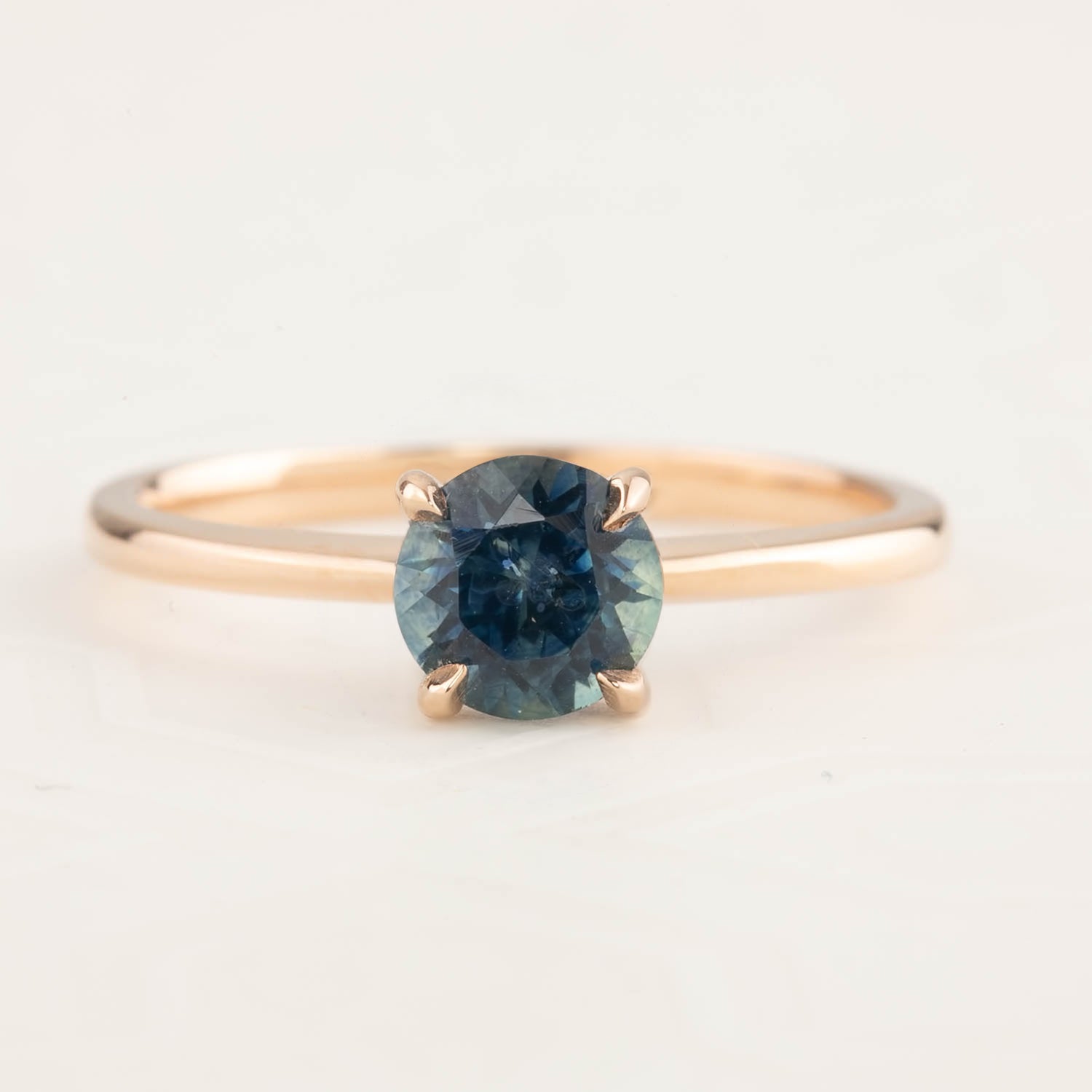 Jane Ring with 1.09ct teal-blue Montana sapphire set in 14k rose gold, handmade and ethically sourced one of a kind ring