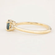 Emilie Ring with 0.71ct blue green Montana sapphire, handmade in recycled 14k gold with accent diamonds, one of a kind