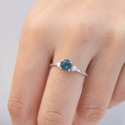 Emilie Ring 0.85ct Blue Montana Sapphire with accent diamonds, handmade, ethically sourced, set in recycled 14k white gold